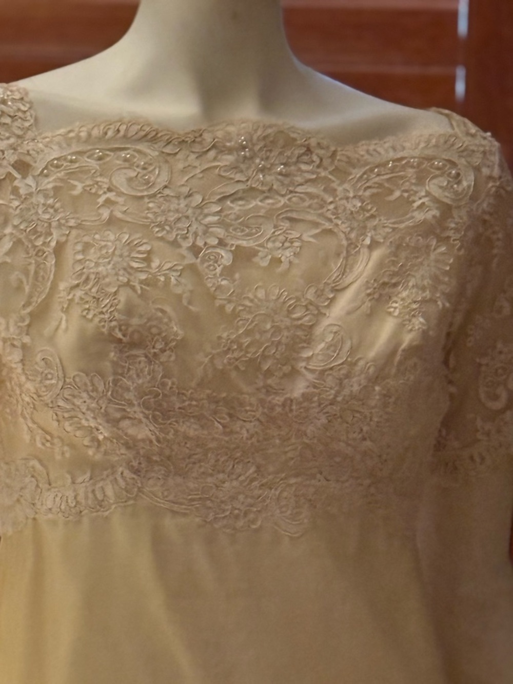 Lace-Embroidered Wedding Dress in Cream